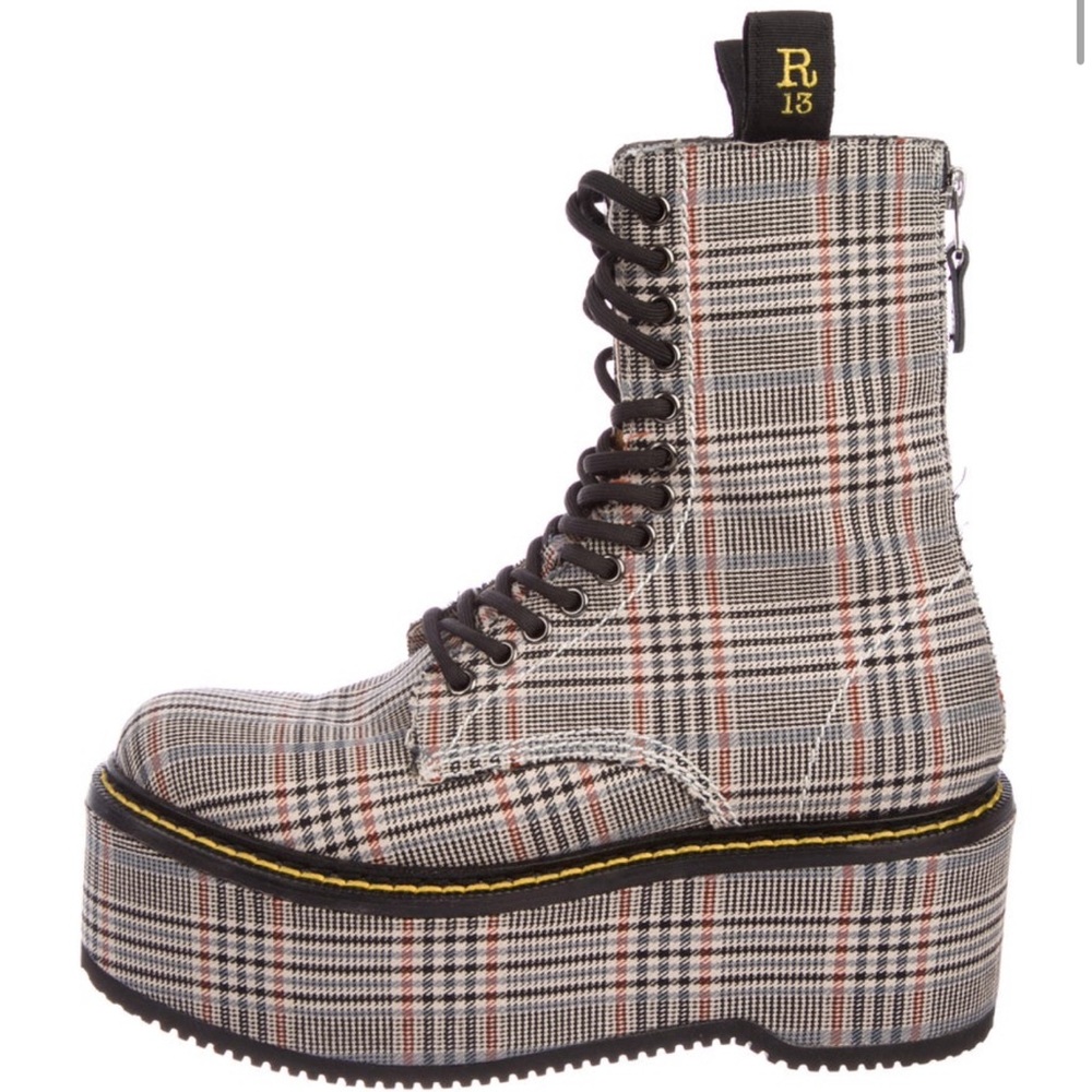 R13 RARE plaid tartan boots 37 double stack platform